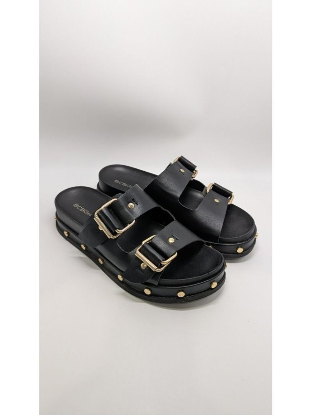 BCBGeneration Black/Gold Bamba Platform Sandals